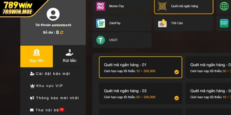 Nạp rút tiền nhanh chóng khi chơi slot